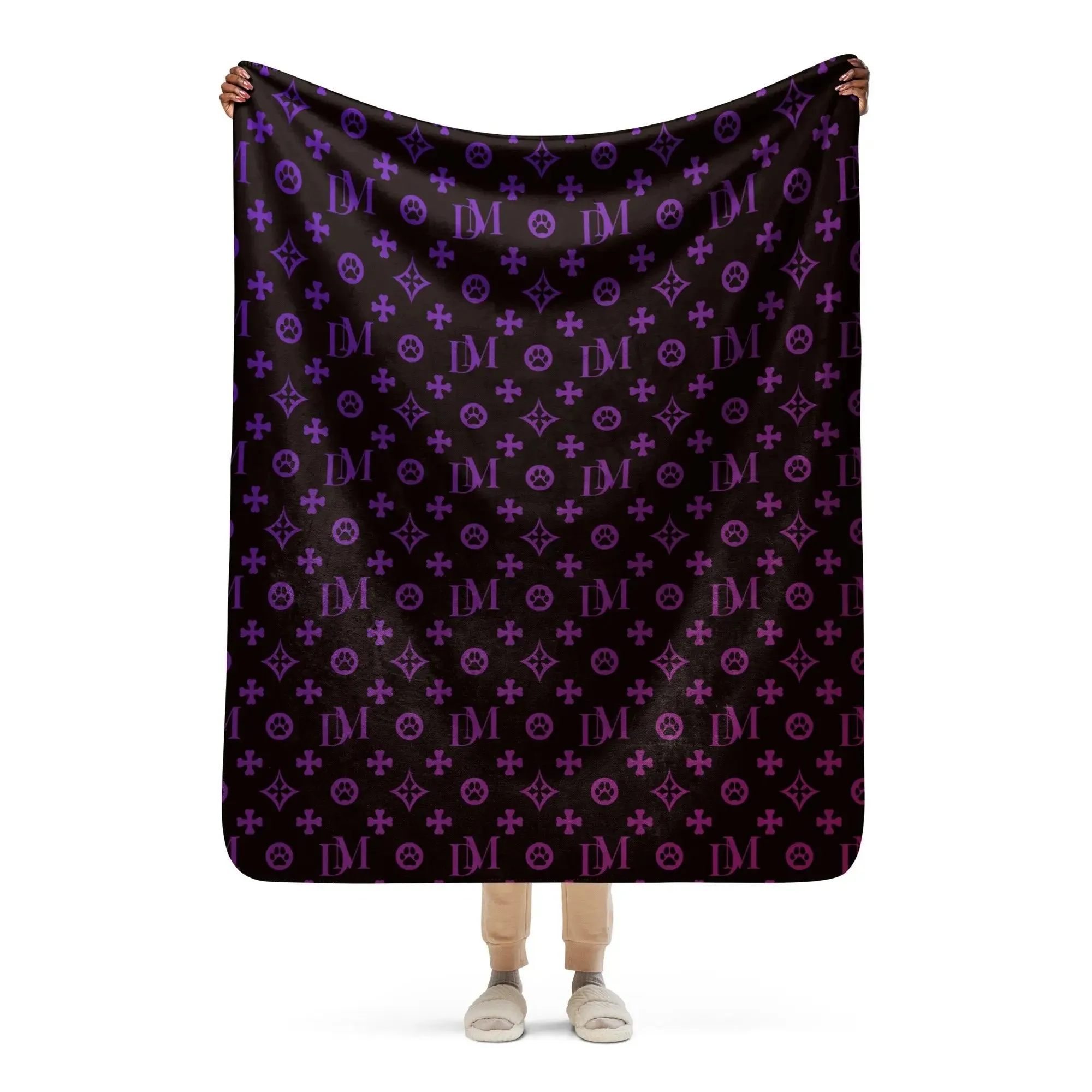Signature Dog Mom "DM" Motif Sherpa Blanket with Ombre Overlay