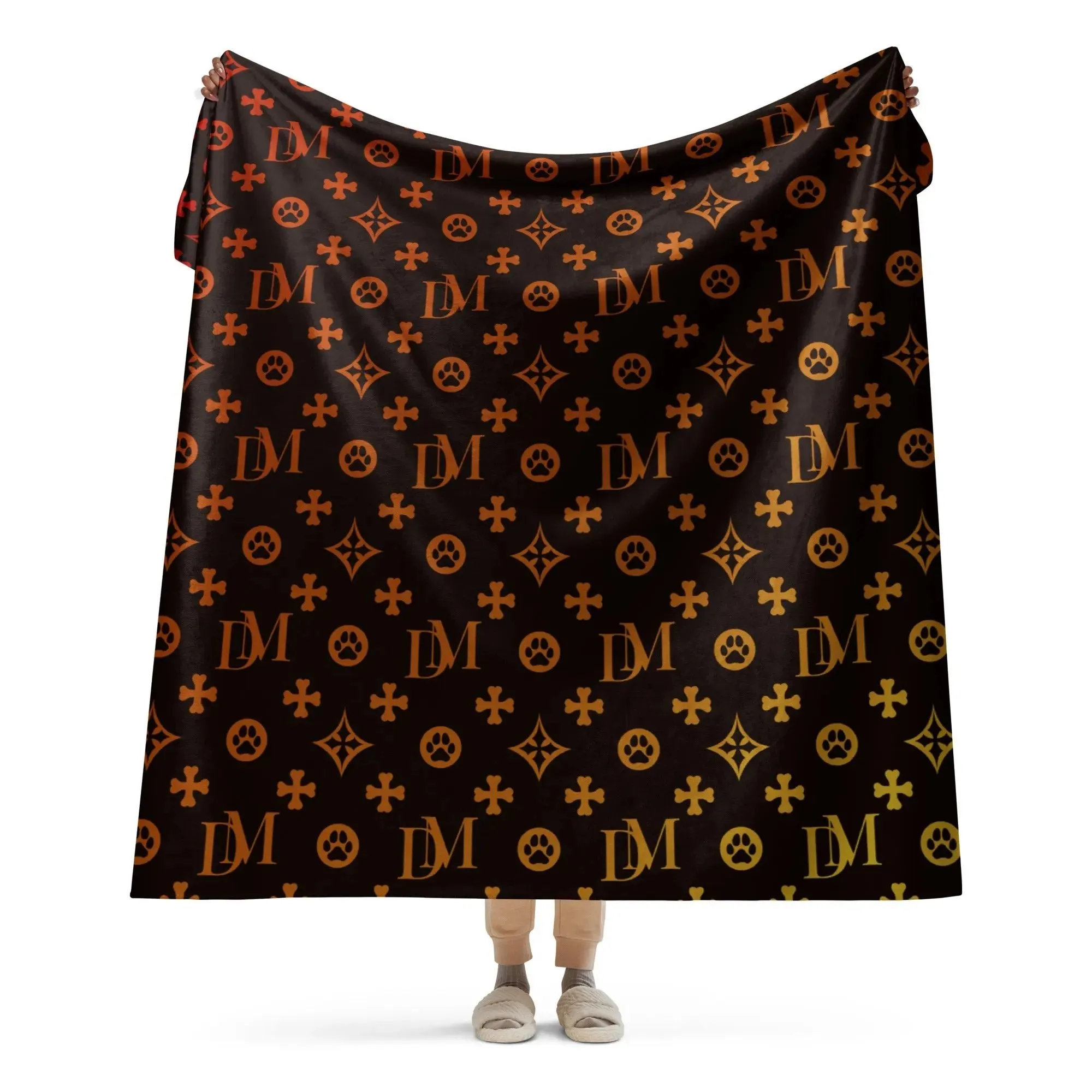 Signature Dog Mom "DM" Motif Sherpa Blanket with Ombre Overlay