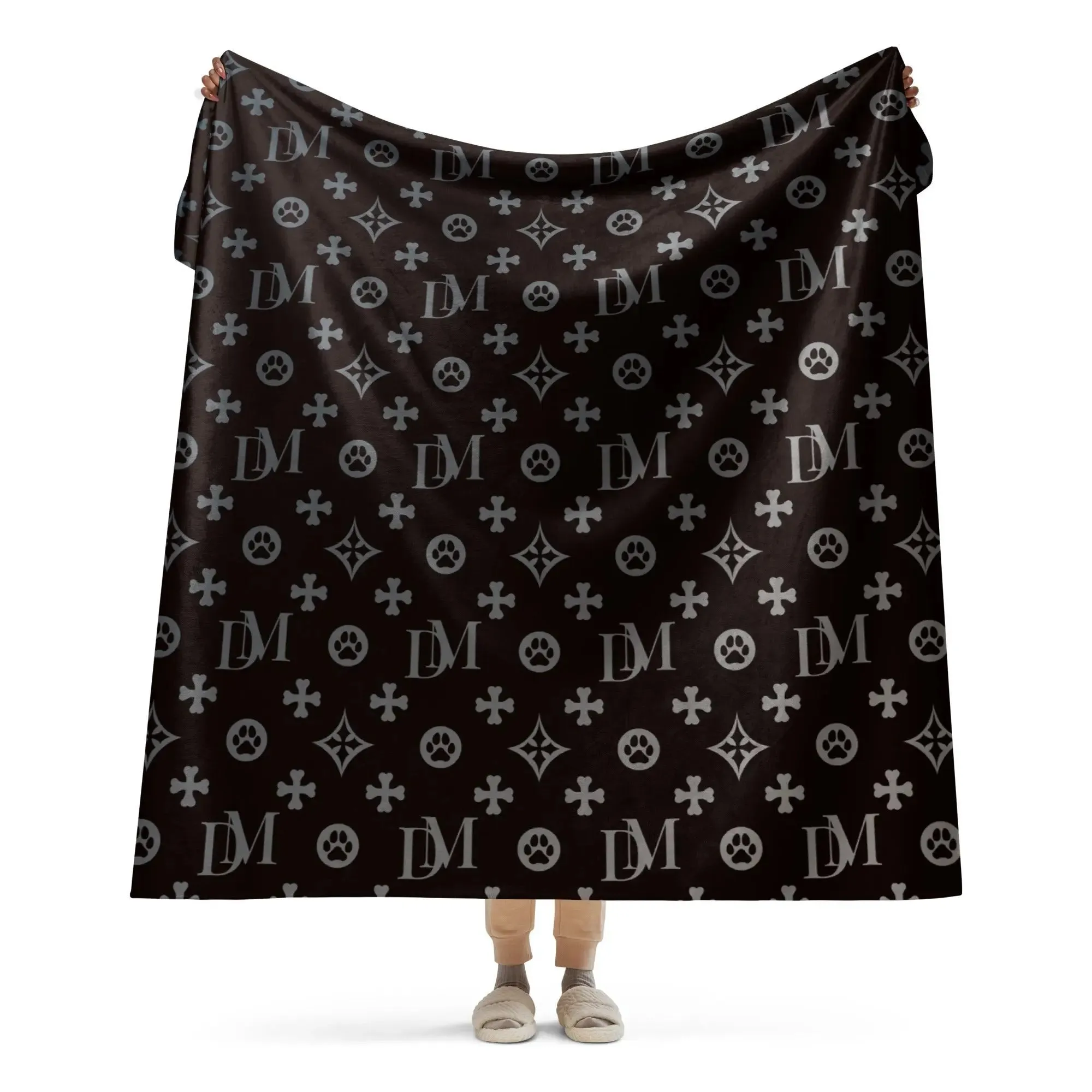 Signature Dog Mom "DM" Motif Sherpa Blanket with Ombre Overlay