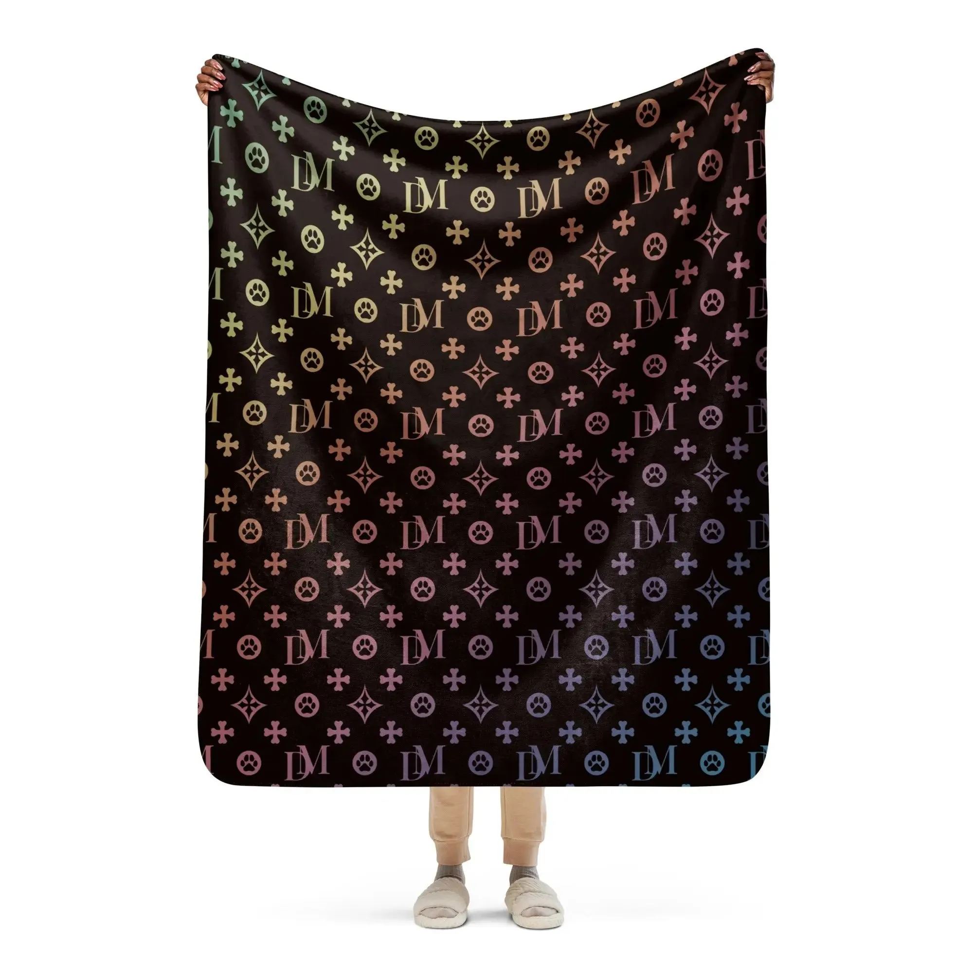 Signature Dog Mom "DM" Motif Sherpa Blanket with Ombre Overlay