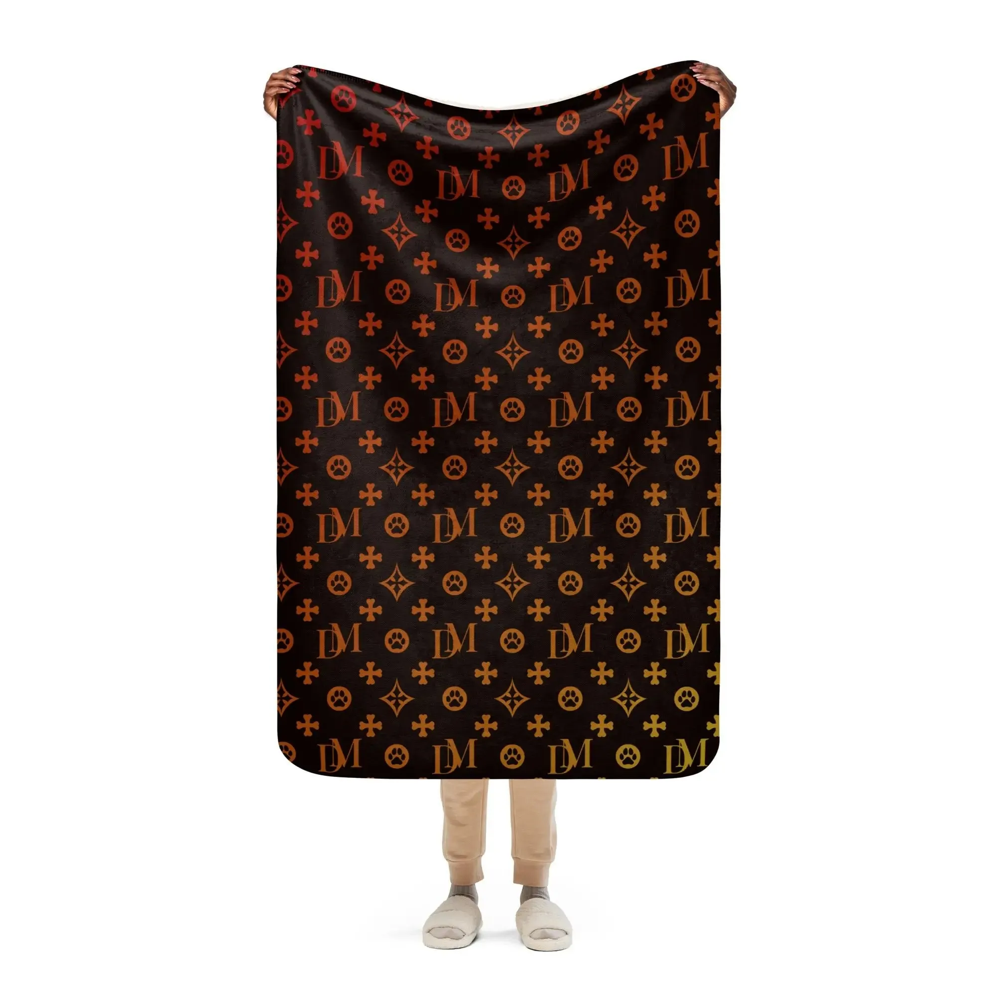 Signature Dog Mom "DM" Motif Sherpa Blanket with Ombre Overlay