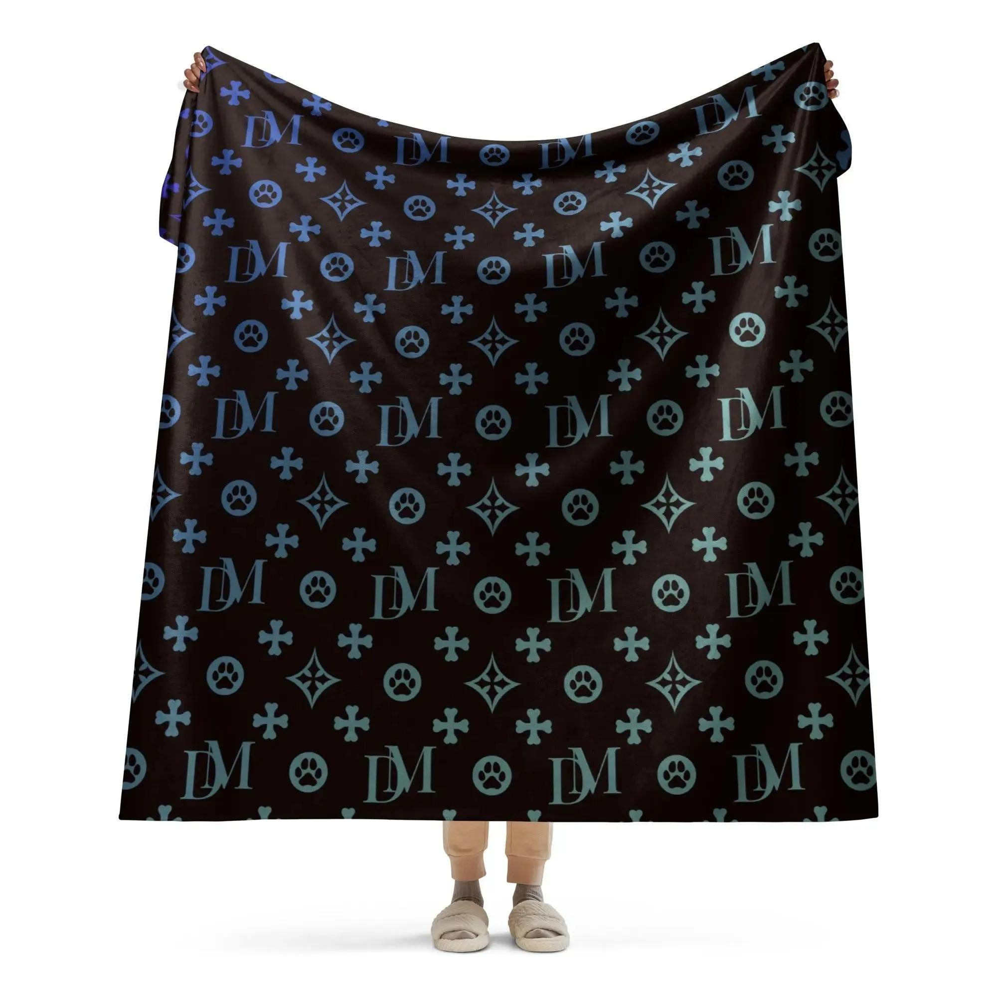 Signature Dog Mom "DM" Motif Sherpa Blanket with Ombre Overlay