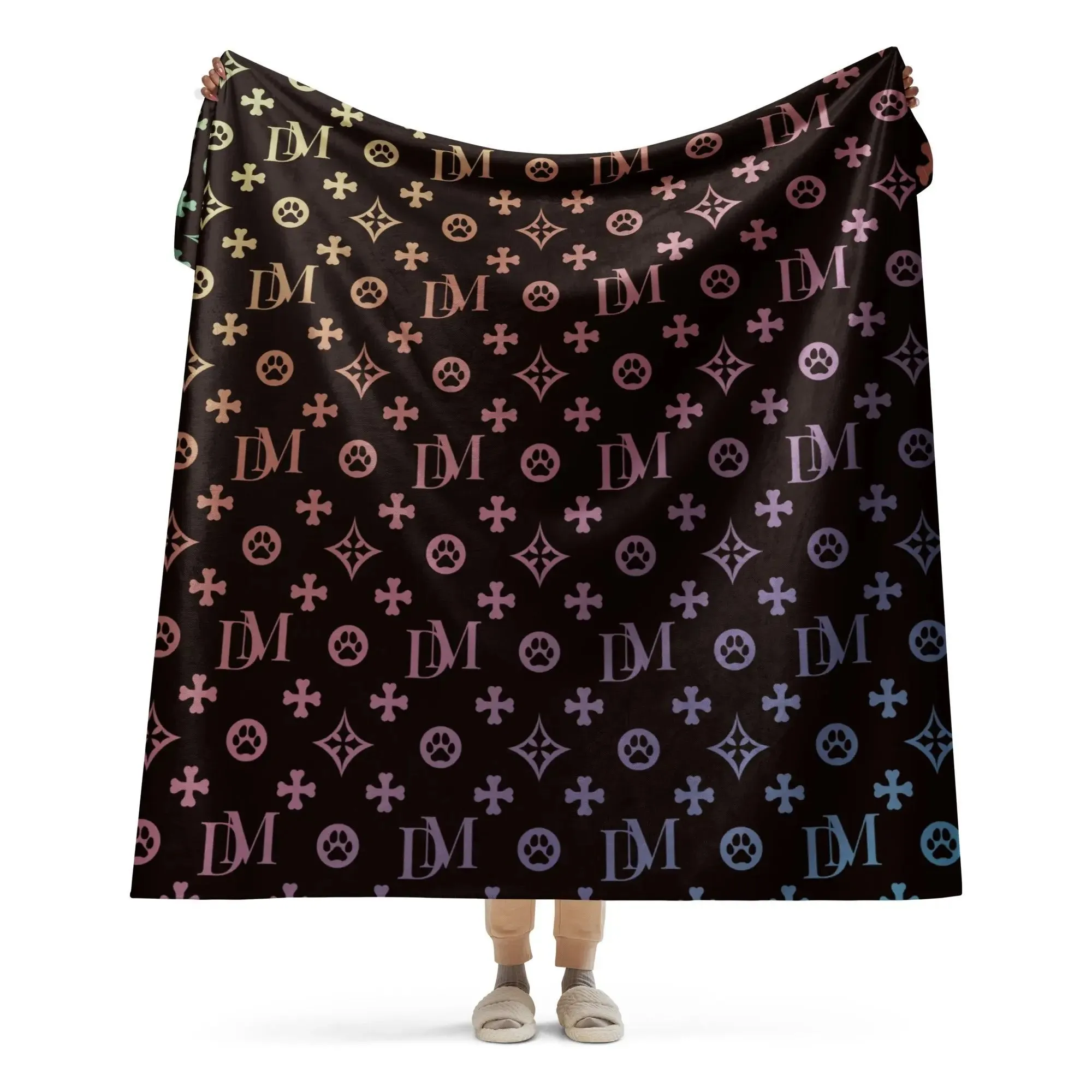 Signature Dog Mom "DM" Motif Sherpa Blanket with Ombre Overlay