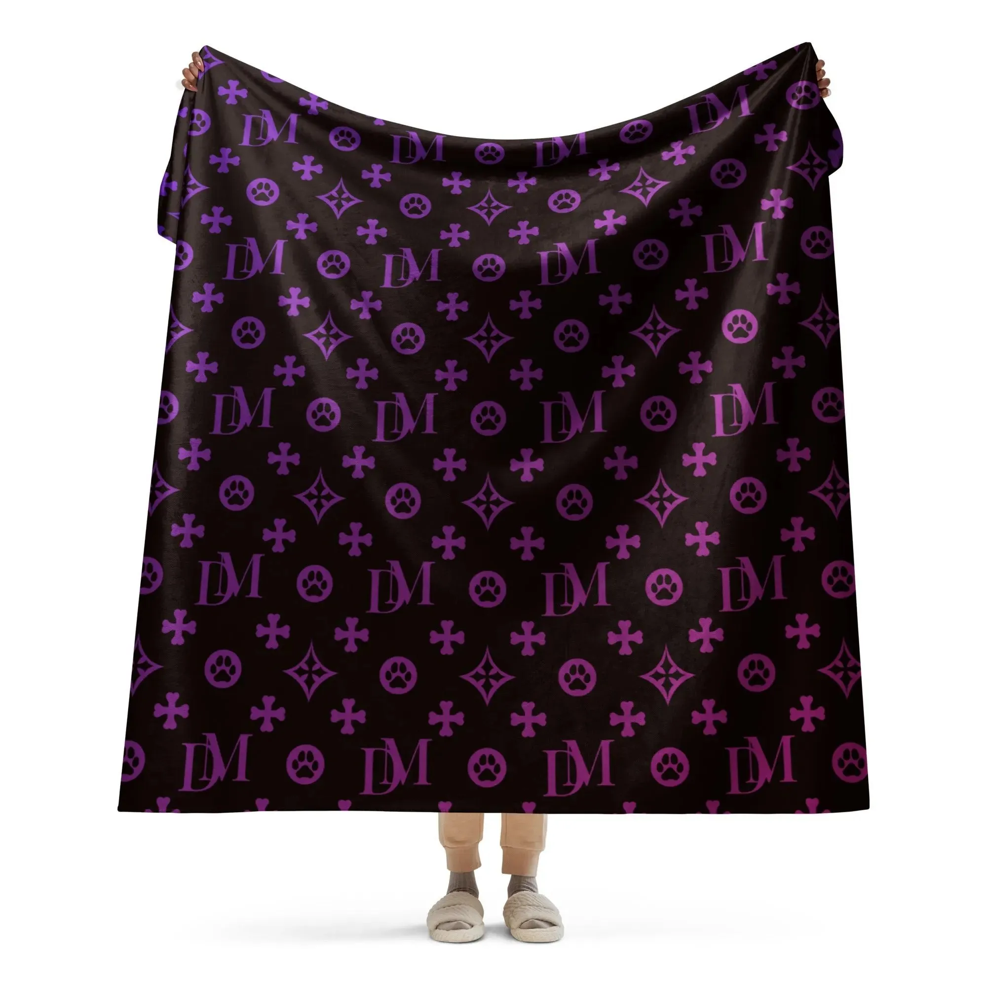 Signature Dog Mom "DM" Motif Sherpa Blanket with Ombre Overlay