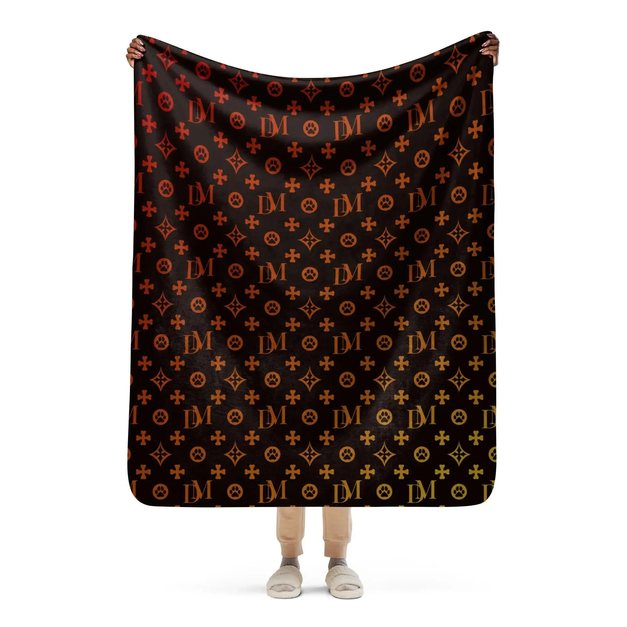 Signature Dog Mom "DM" Motif Sherpa Blanket with Ombre Overlay