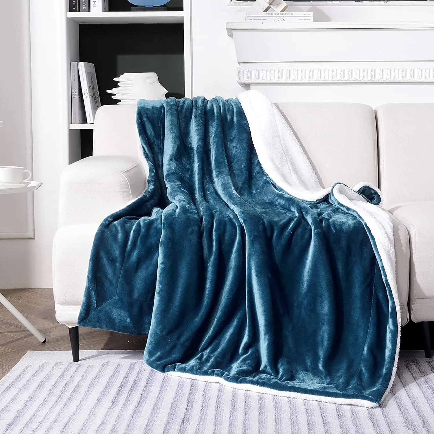 SOCHOW Sherpa Fleece Throw Blanket, Double-Sided Super Soft Luxurious Plush Blanket Twin Size 60 inchx80 inch, Blue Coral