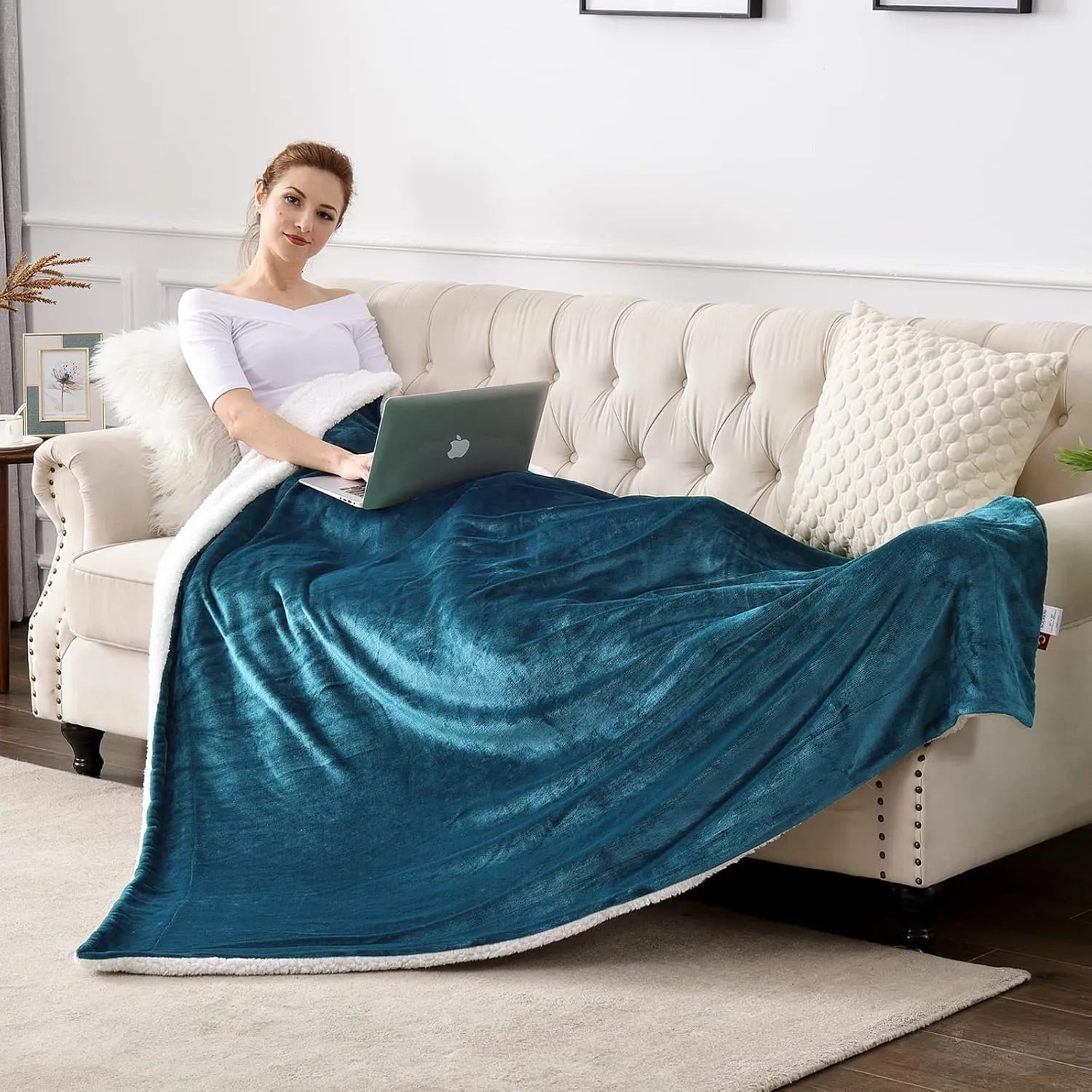 SOCHOW Sherpa Fleece Throw Blanket, Double-Sided Super Soft Luxurious Plush Blanket Twin Size 60 inchx80 inch, Blue Coral