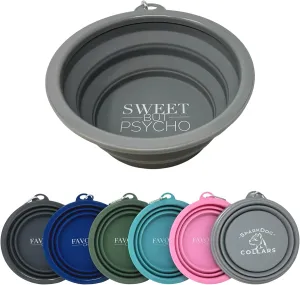 SparkDog Sweet But Psycho 1000ML Collapsible Dog Bowl  Large Silicone Travel Bowl for Pets, Sturdy Rim, Food-Grade, Portable for Dogs & Cats  Hiking, Camping, Outdoor Use (Gray 34oz/1L)