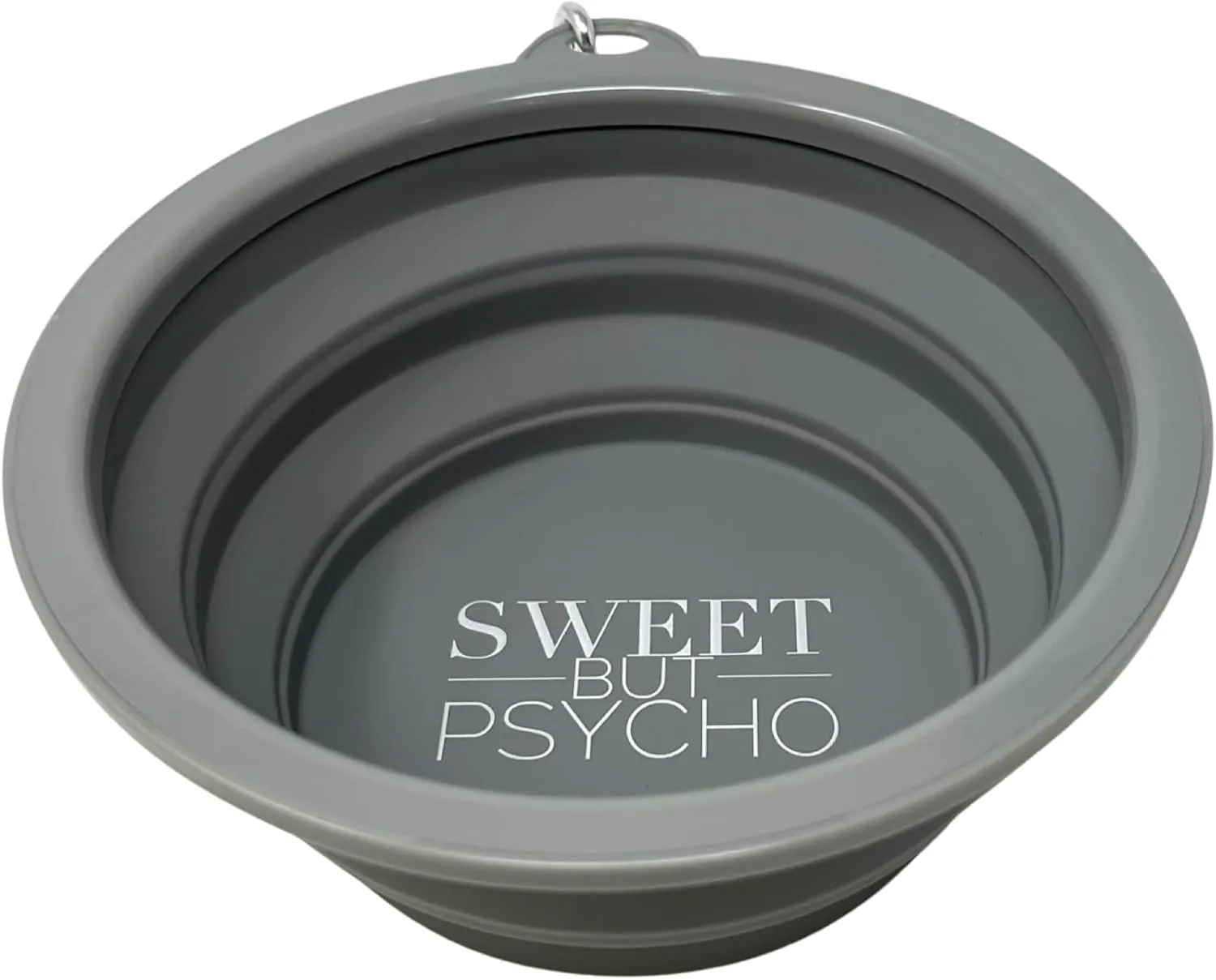 SparkDog Sweet But Psycho 1000ML Collapsible Dog Bowl  Large Silicone Travel Bowl for Pets, Sturdy Rim, Food-Grade, Portable for Dogs & Cats  Hiking, Camping, Outdoor Use (Gray 34oz/1L)