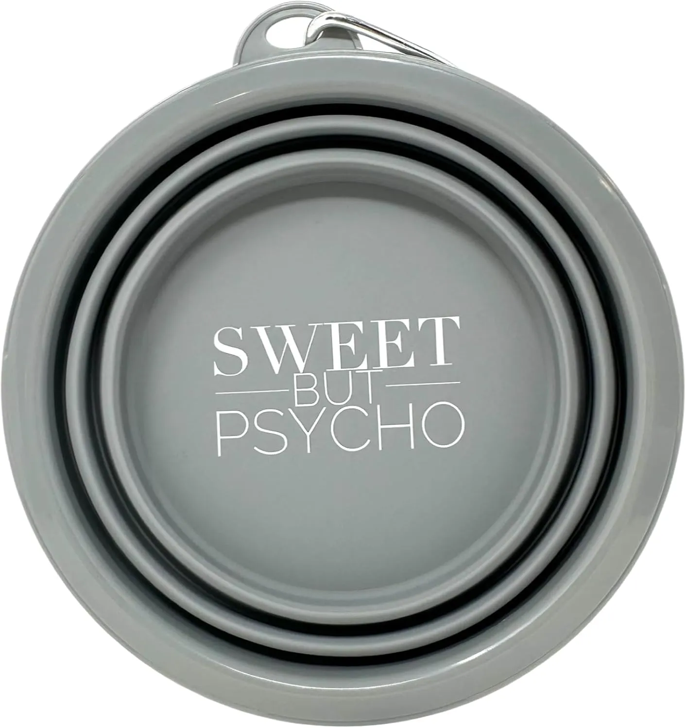 SparkDog Sweet But Psycho 1000ML Collapsible Dog Bowl  Large Silicone Travel Bowl for Pets, Sturdy Rim, Food-Grade, Portable for Dogs & Cats  Hiking, Camping, Outdoor Use (Gray 34oz/1L)