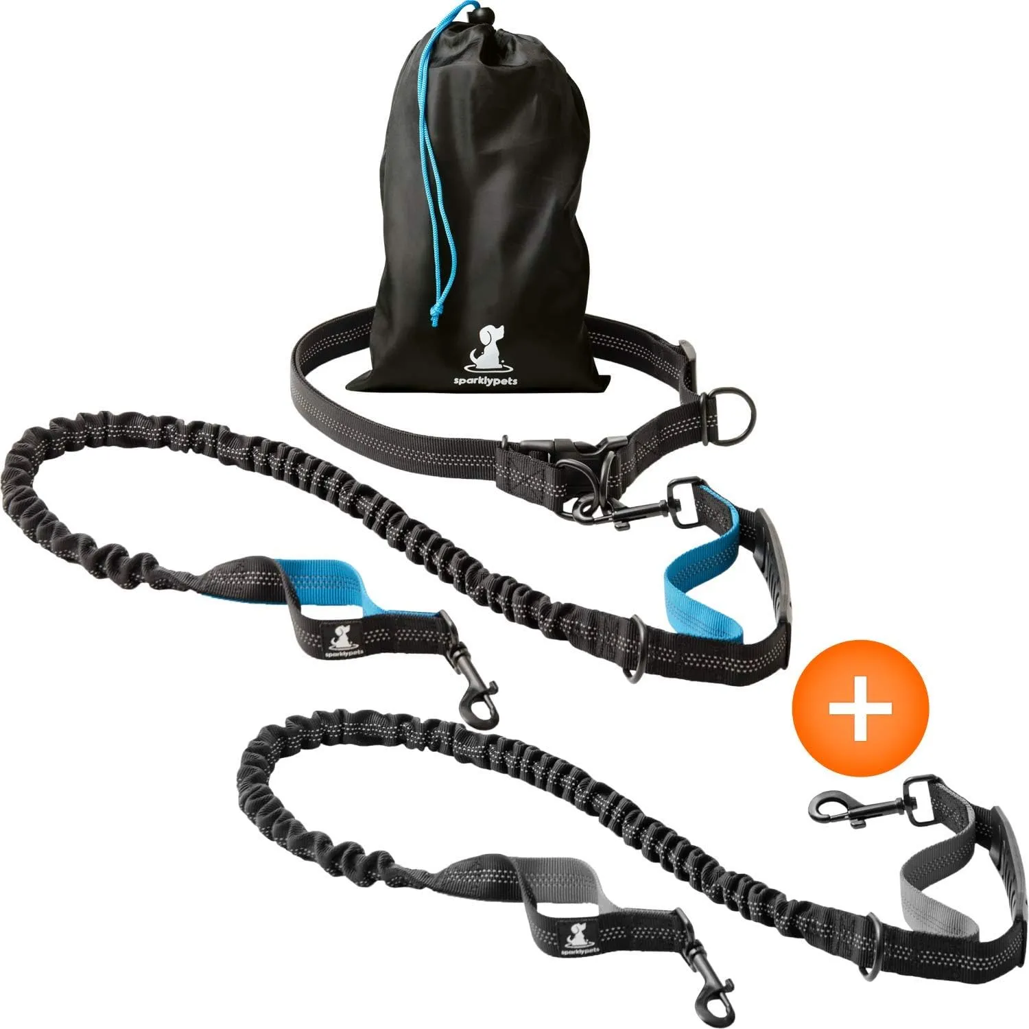 SparklyPets Hands-Free Dog Leash for Medium and Large Dogs  Professional Harness with Reflective Stitches for Training, Walking, Jogging and Running Your 2 Dogs