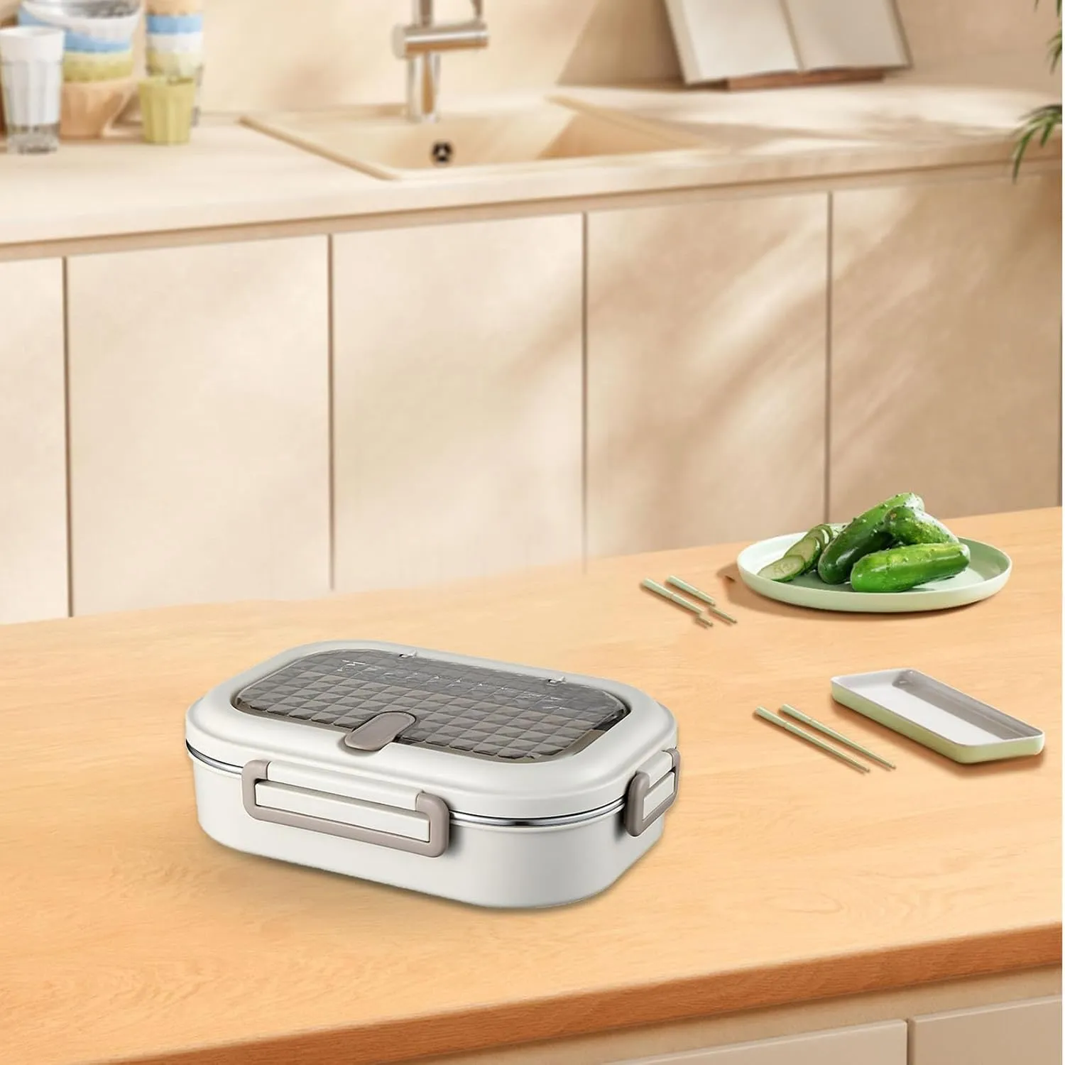 Stainless Steel Insulated Bento Box, Microwaveable Food Container with Compartments, Soup Bowl, Spoon & Chopsticks, Leak-Proof Bento Boxs for Office, School, Travel (1000ml, 3 Compartments)