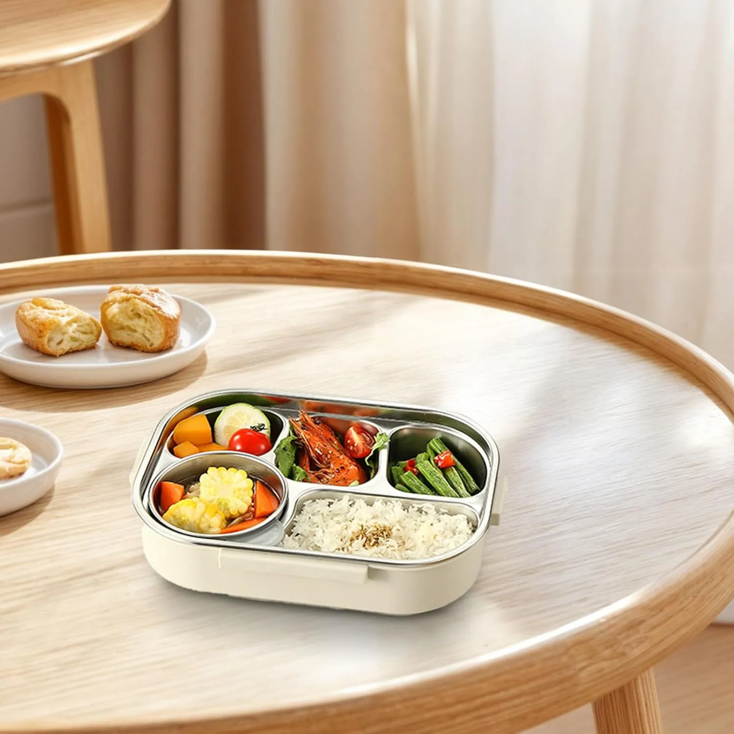 Stainless Steel Insulated Bento Box, Microwaveable Food Container with Compartments, Soup Bowl, Spoon & Chopsticks, Leak-Proof Bento Boxs for Office, School, Travel (1000ml, 3 Compartments)