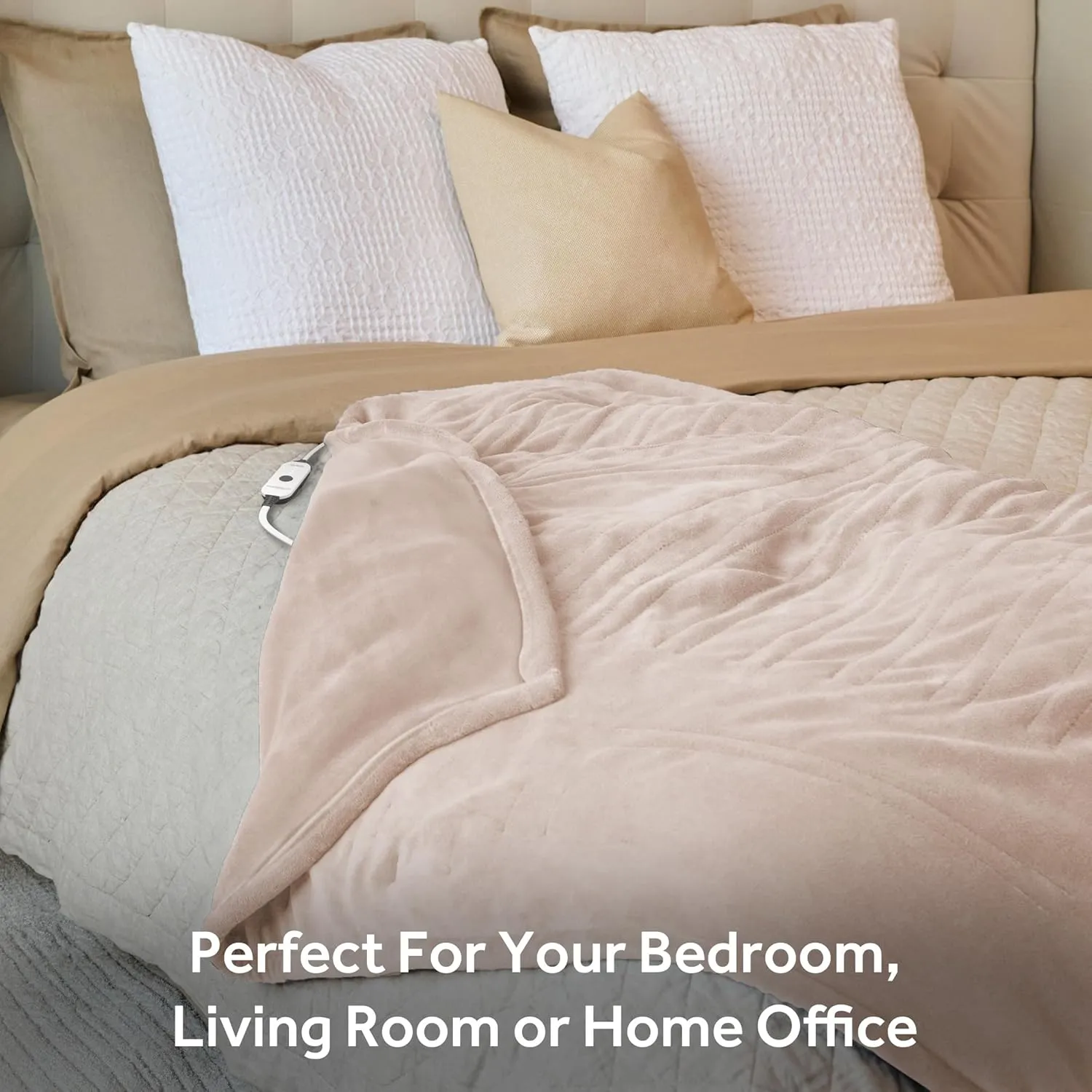 Sunbeam Royal Posh Champagne Heated Personal Throw / Blanket, Cozy-Warm, Adjustable Heat Settings
