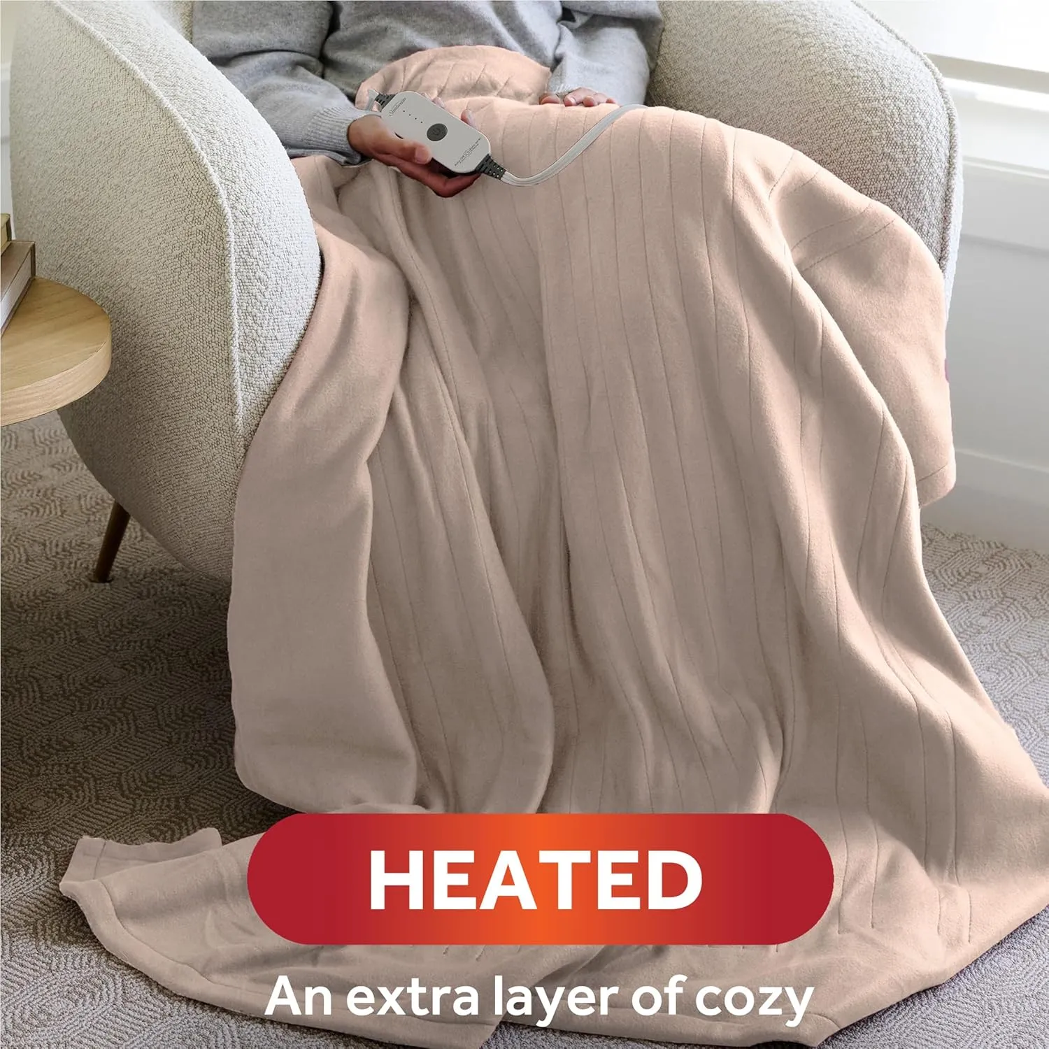 Sunbeam Royal Posh Champagne Heated Personal Throw / Blanket, Cozy-Warm, Adjustable Heat Settings