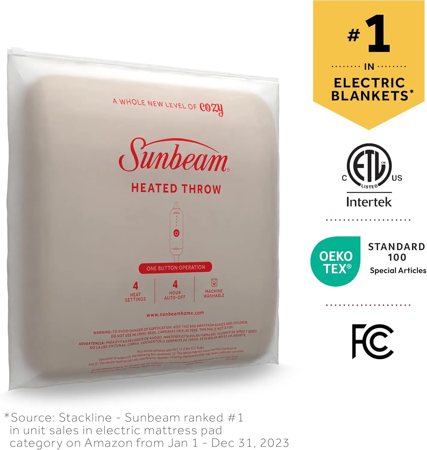 Sunbeam Royal Posh Champagne Heated Personal Throw / Blanket, Cozy-Warm, Adjustable Heat Settings