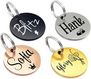 Ultra Joys Personalized Dog Tags for Pets - Durable Stainless Steel Customizable Dog Cat ID Tags - Dog Tags for Safety Optional Engraved on Both Sides -Round Shape Dog Tag Large Size, Silver