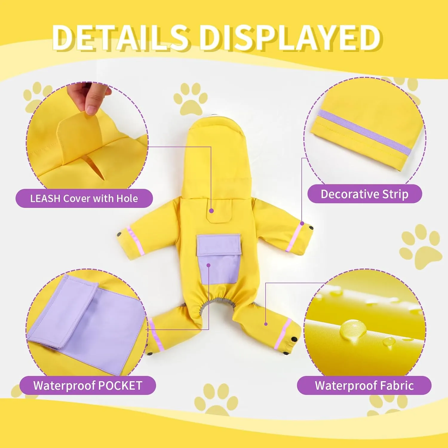 Waterproof Dog Raincoat, Adjustable Dog Rain Jacket,Reflective Lightweight Raincoat Clothes with Poncho Hood