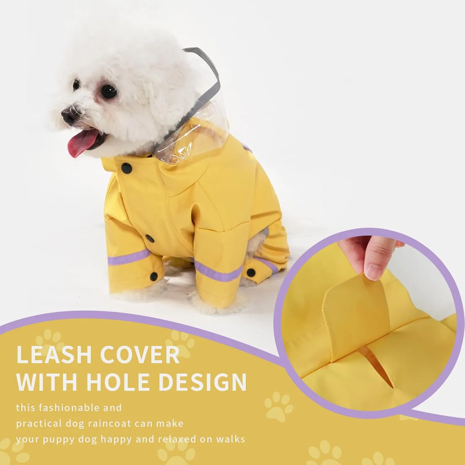 Waterproof Dog Raincoat, Adjustable Dog Rain Jacket,Reflective Lightweight Raincoat Clothes with Poncho Hood