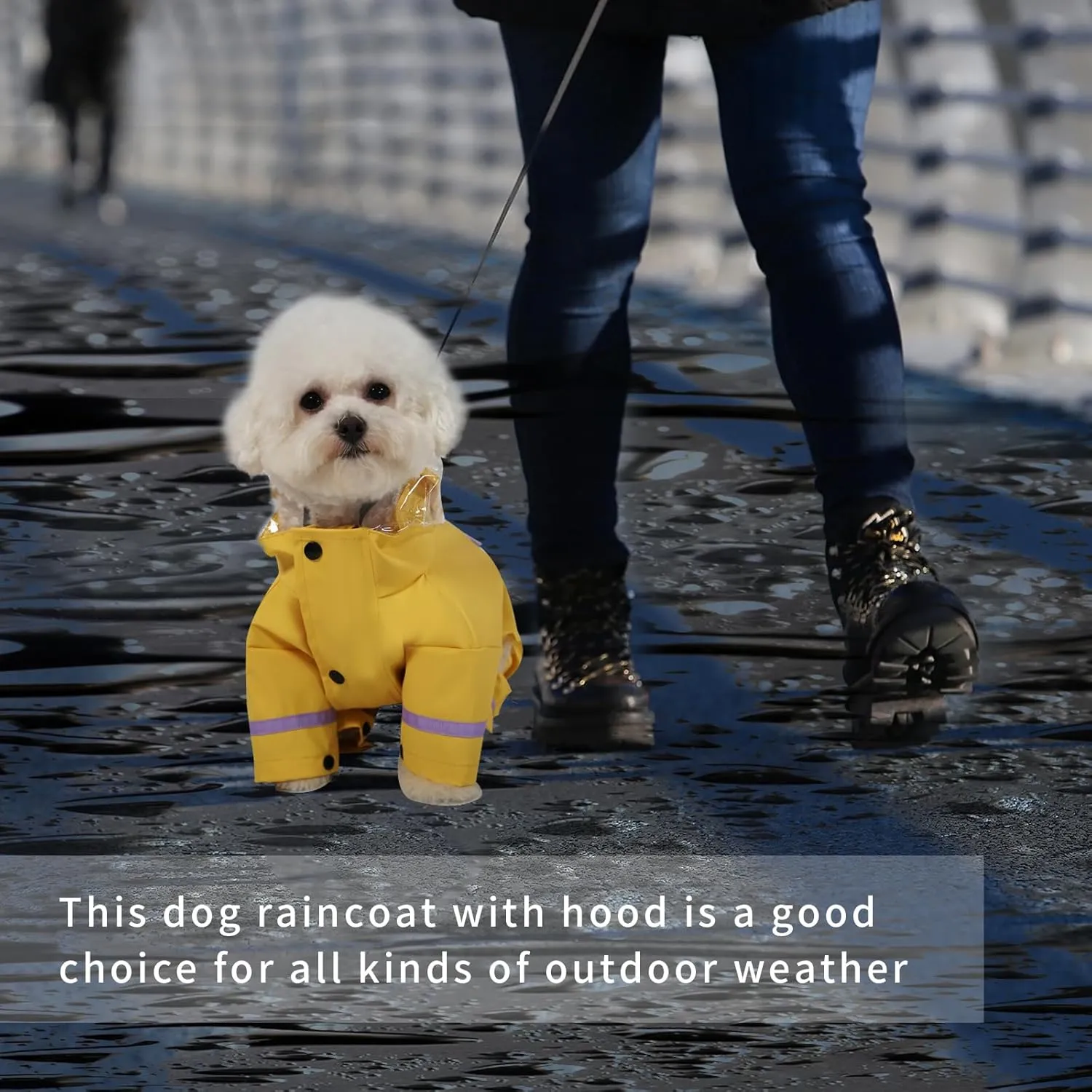 Waterproof Dog Raincoat, Adjustable Dog Rain Jacket,Reflective Lightweight Raincoat Clothes with Poncho Hood