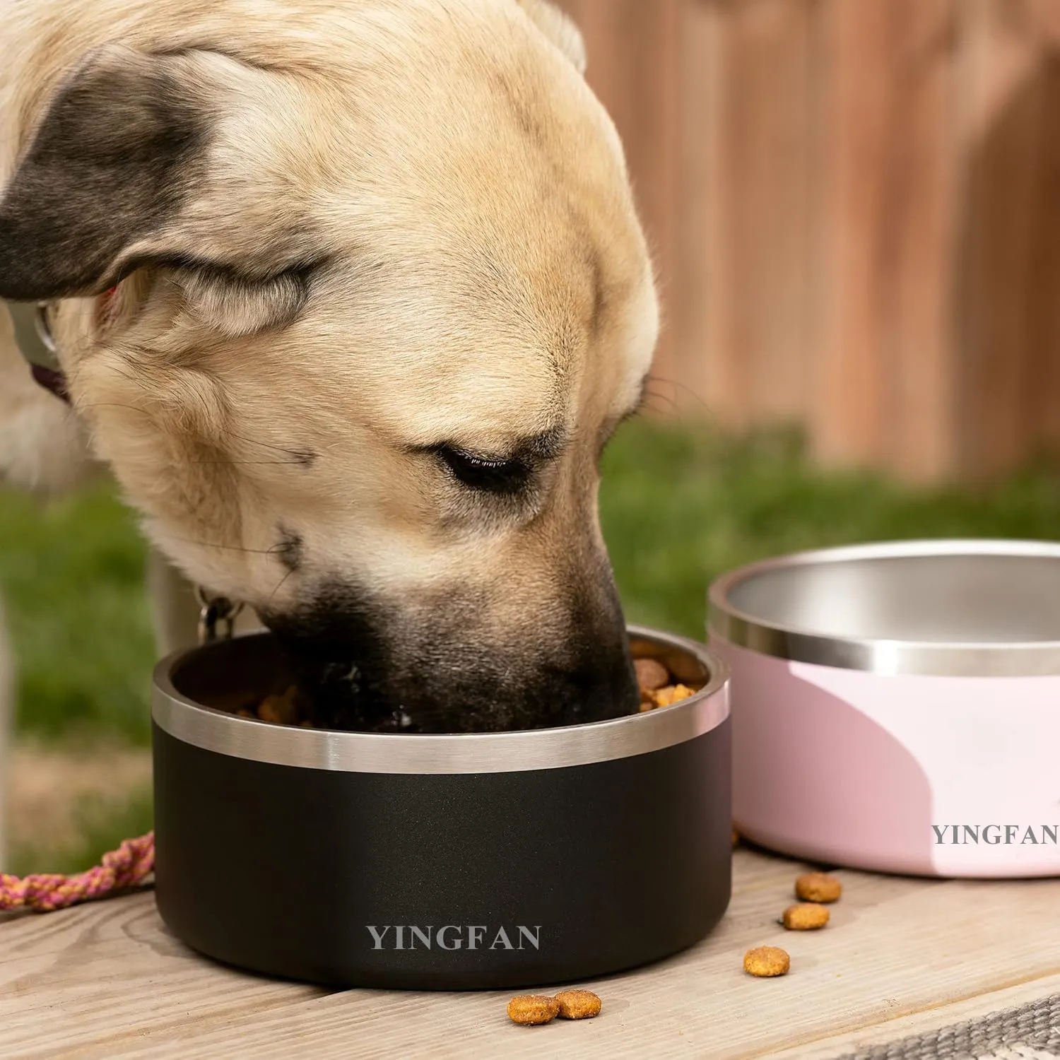 YINGFAN Stainless Steel Dog Bowls, 32 oz Metal Dog Bowls with Non-Slip Rubber Base, Durable Food and Water Bowl for Small, Medium Dogs, BPA-Free, Dishwasher Safe (Black)
